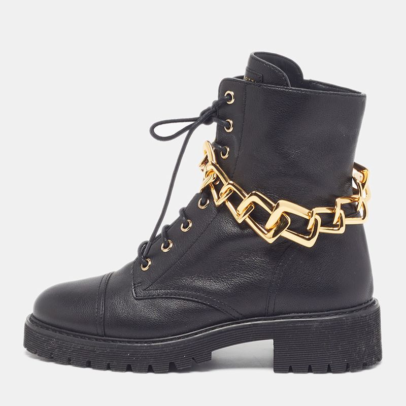 Giuseppe Zanotti Chain Embellished Size 36 Black Leather Combat Boots